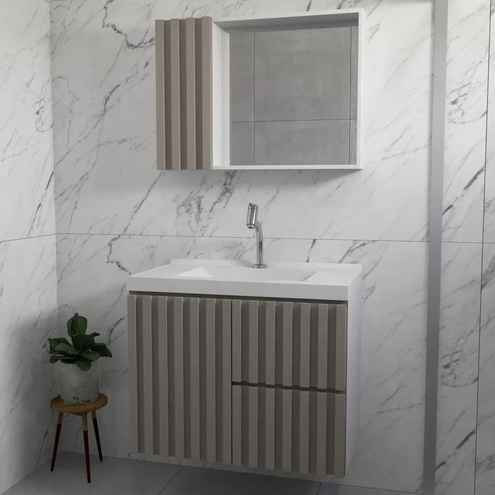 Espelheira Ripado 80Cm Branco Santiago Venturi